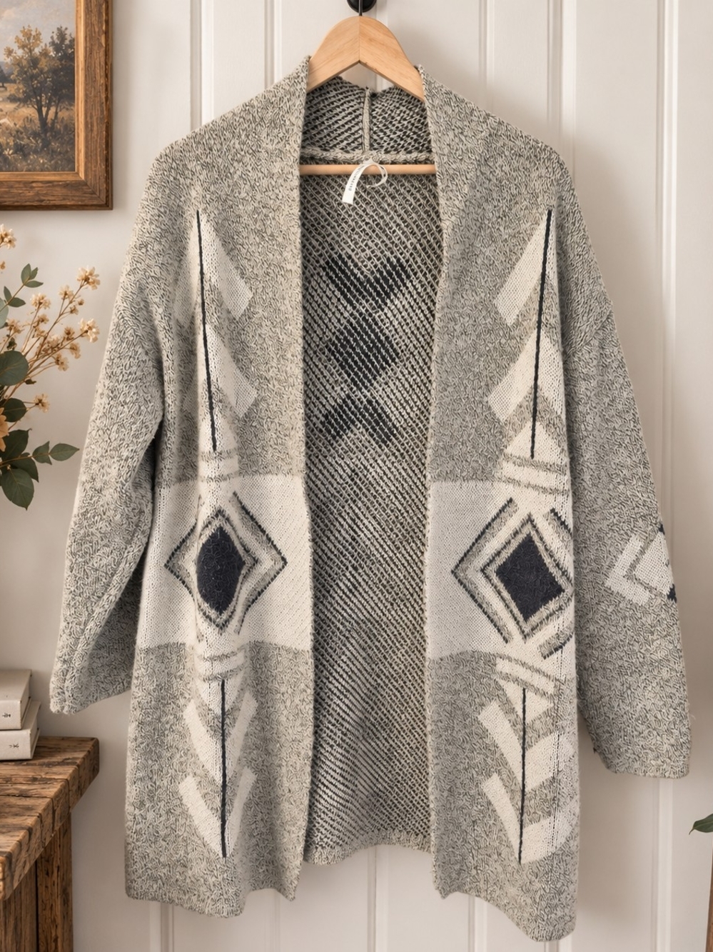 Dreamers by Debut Southwestern Open Front Cardigan Grey L
